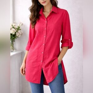 Tommy Hilfiger Fuchsia Tunic Shirt Long Button Down Flowy Top Size XL